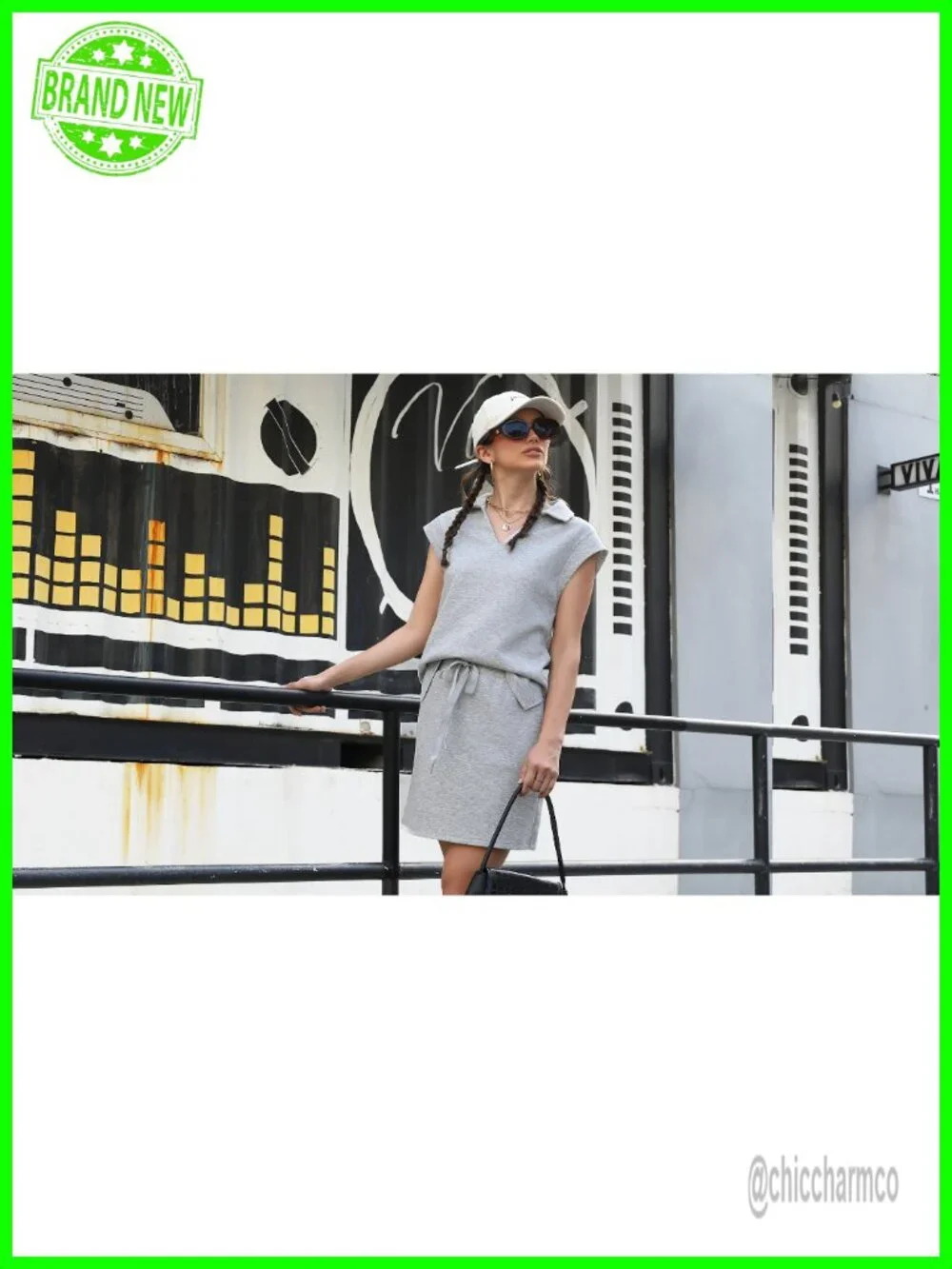 Women's Two Piece Skirt Set Cap Sleeve V Neck Top Skort Casual Summer Outfit